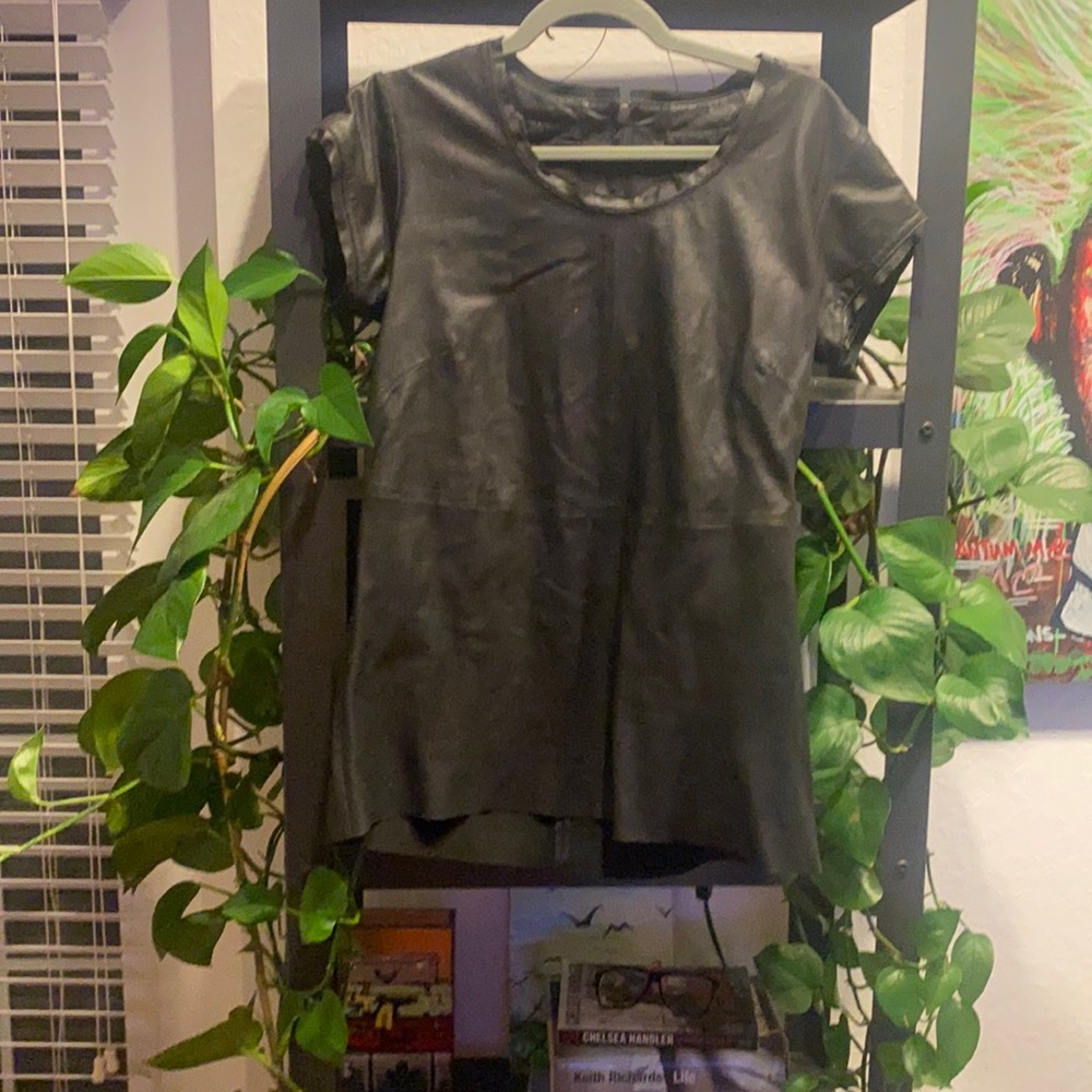 black leather tunic dress - black leather top